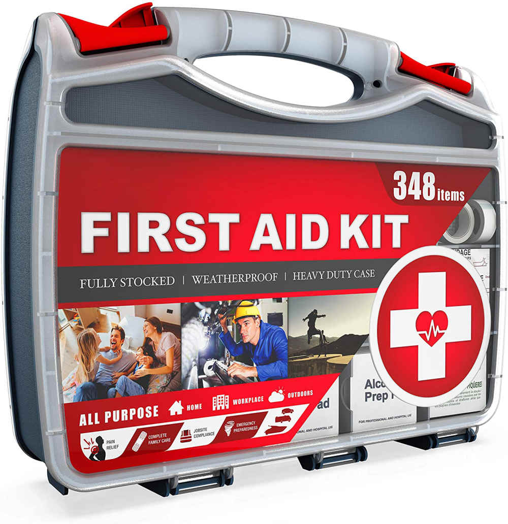 2-in-1 Heavy-Duty Dual-Sided Hardcase First Aid Kit တွင် 348 Pieces First Aid Kit ပါ၀င်သည်