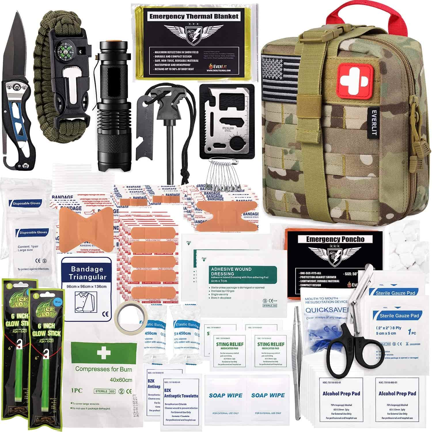 Camo Survival ရှေးဦးသူနာပြုစုနည်းတွင် 250 Piece First Aid Kit ပါရှိသည်။