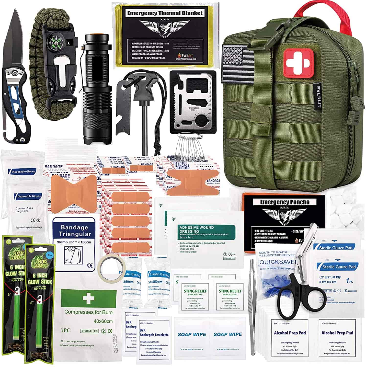 Green Survival First Aid Kit တွင် 250 Piece First Aid Kit ပါရှိသည်။