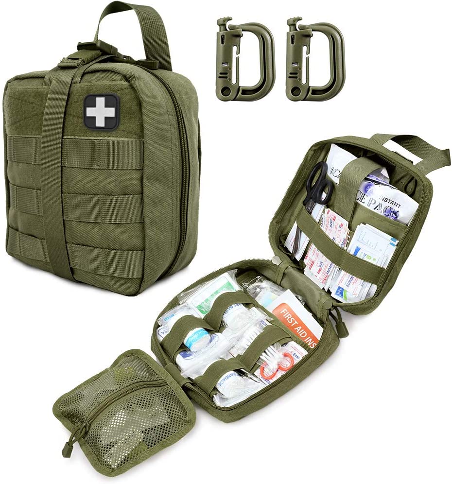 Green Tactical First Aid Military Medical Pouch တွင် Red Cross Patch ပါရှိပါသည်။