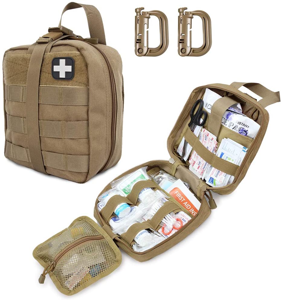 Khaki Tactical First Aid Military Medical Pouch တွင် Red Cross Patch ပါဝင်ပါသည်။