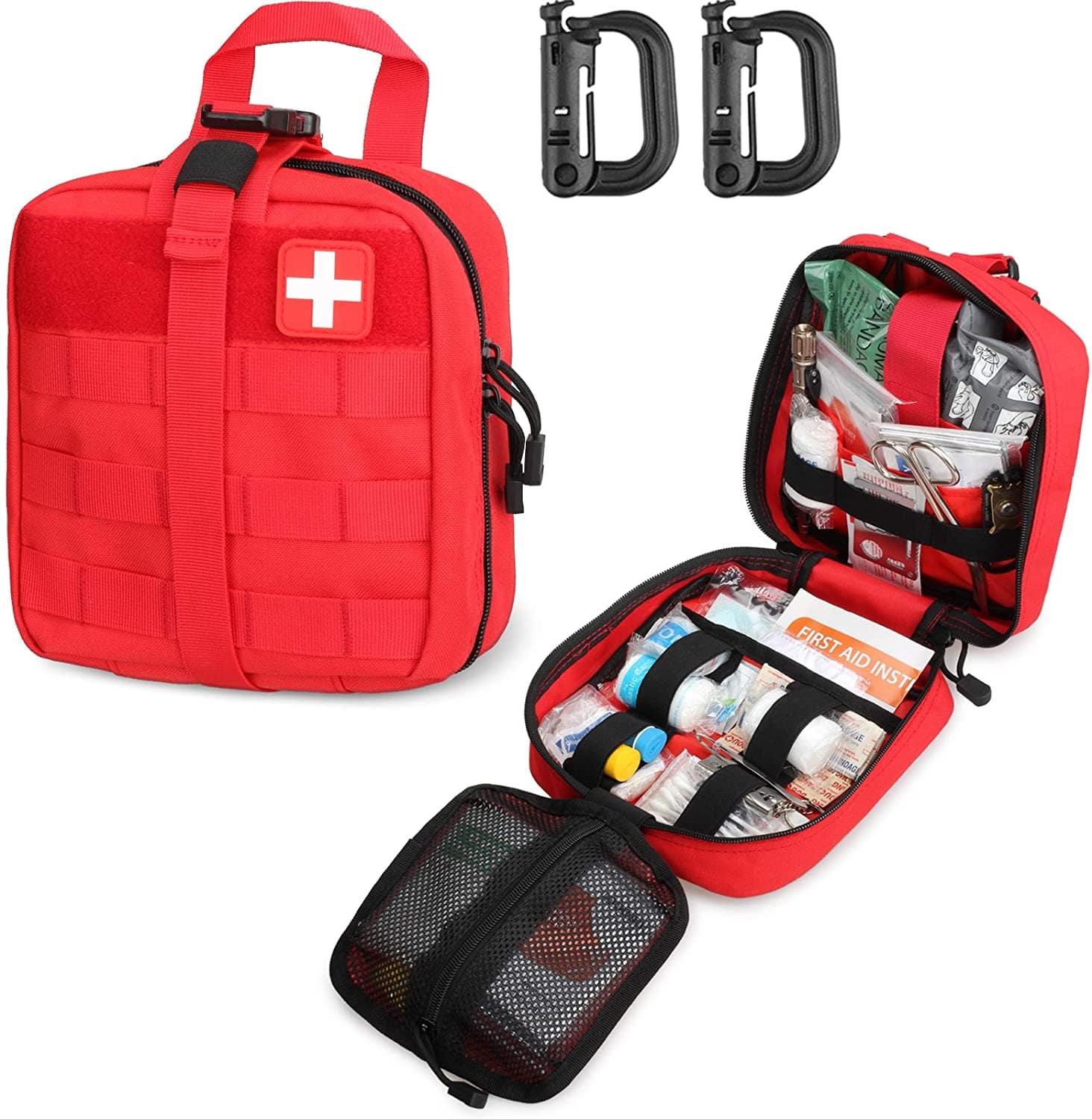 Red Tactical First Aid Military Medical Pouch တွင် Red Cross Patch ပါဝင်ပါသည်။